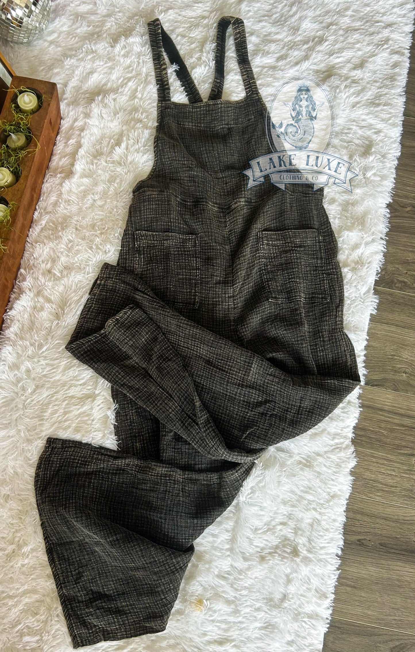 Acid wash overalls in black