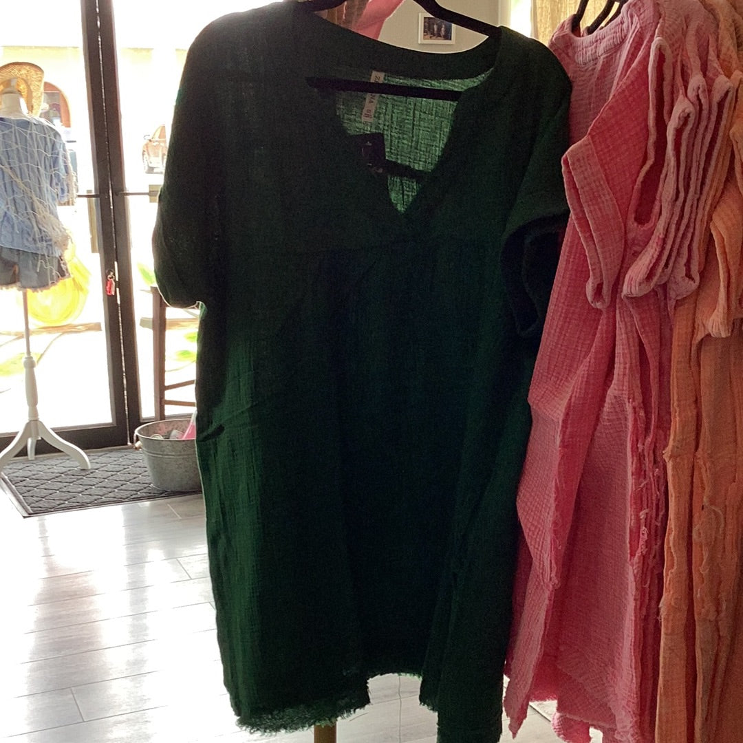 Green raw edge dress plus