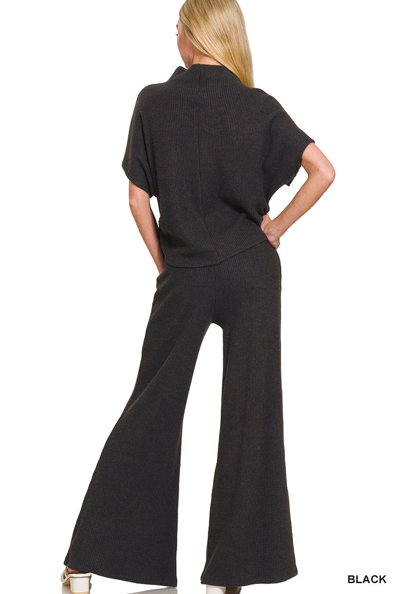 black sweater pant set with mock neck - black