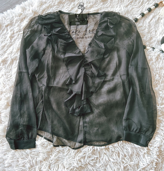Black sheer ruffle top