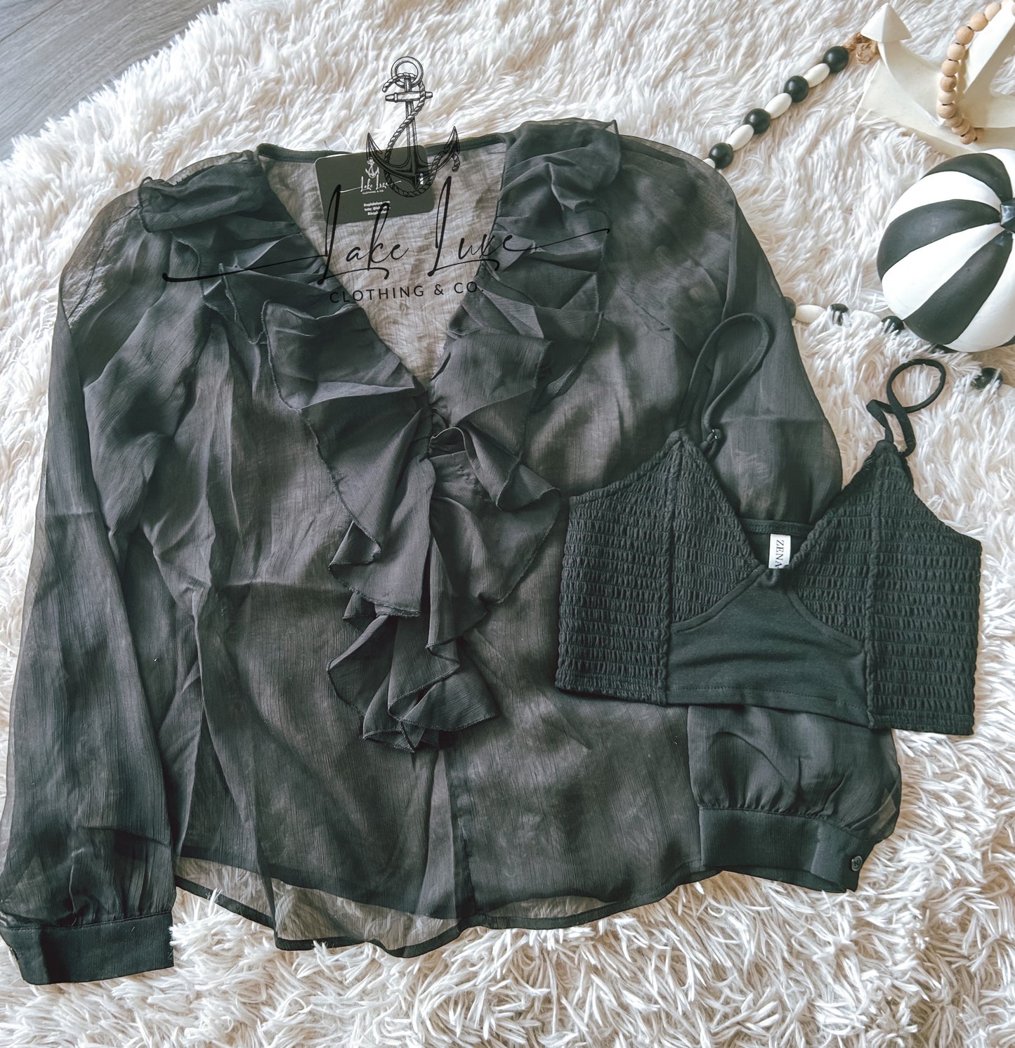 Black sheer ruffle top