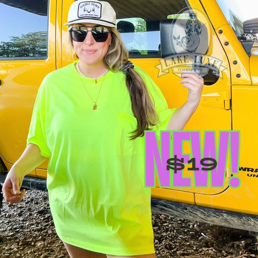 Neon raw hem pocket tee