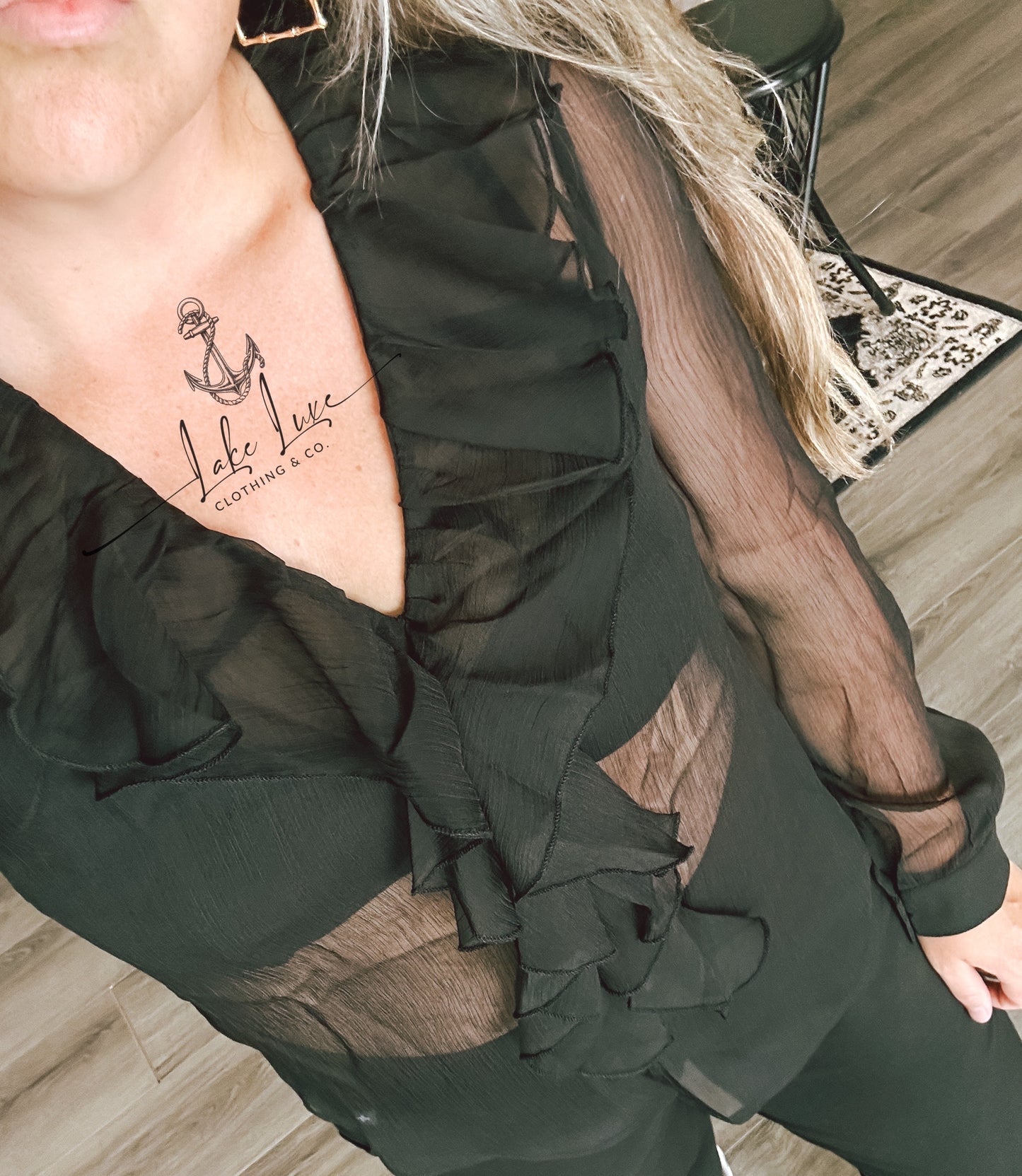 Black sheer ruffle top