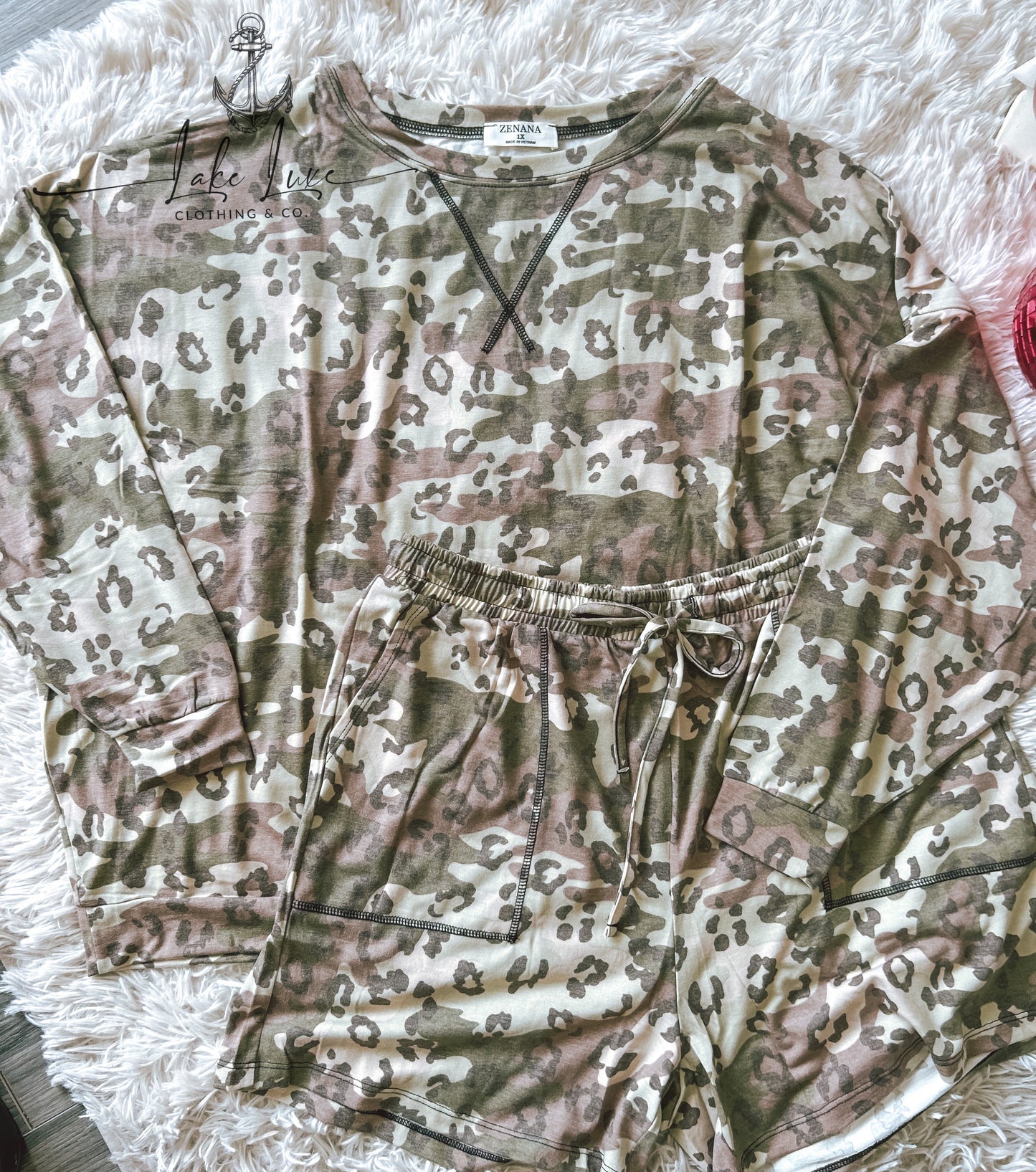 Long sleeve camo cheetah plus lounge set